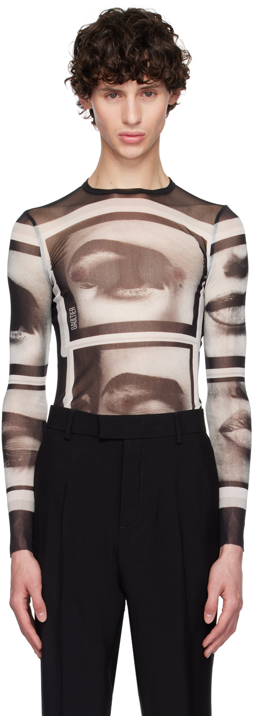 Shop Jean Paul Gaultier Black 'the Eyes And Lips' Long Sleeve T-shirt In 000201-black/grey/wh