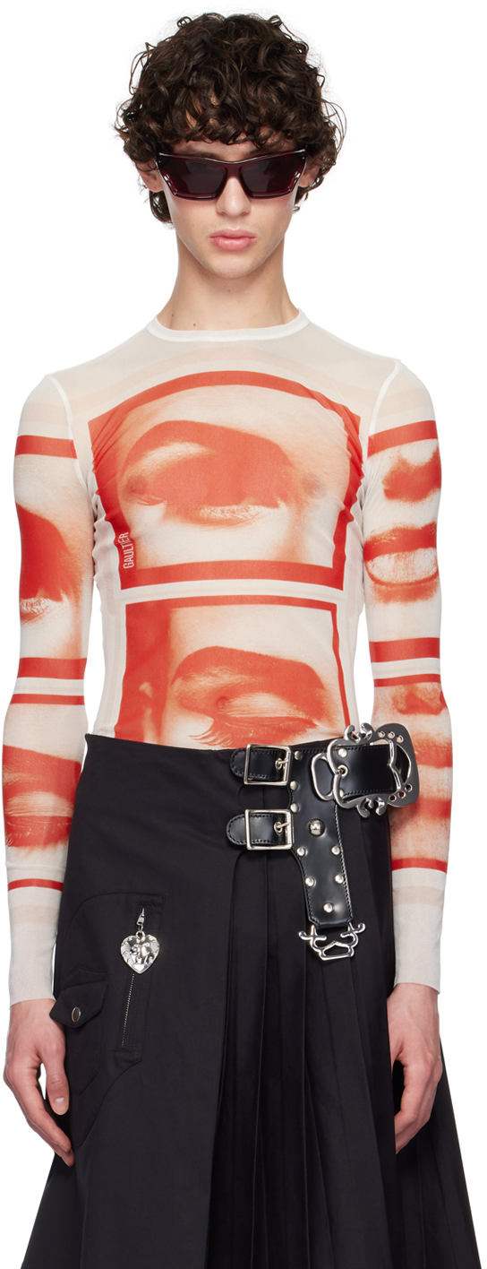 Shop Jean Paul Gaultier White & Red 'the Eyes And Lips' Long Sleeve T-shirt In 013014-white/red/lig