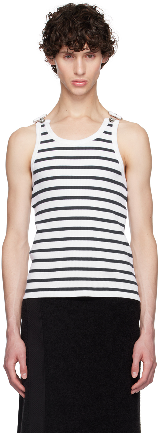 Shop Jean Paul Gaultier White & Navy 'the Strapped Marinière' Tank Top In 0159-white/navy