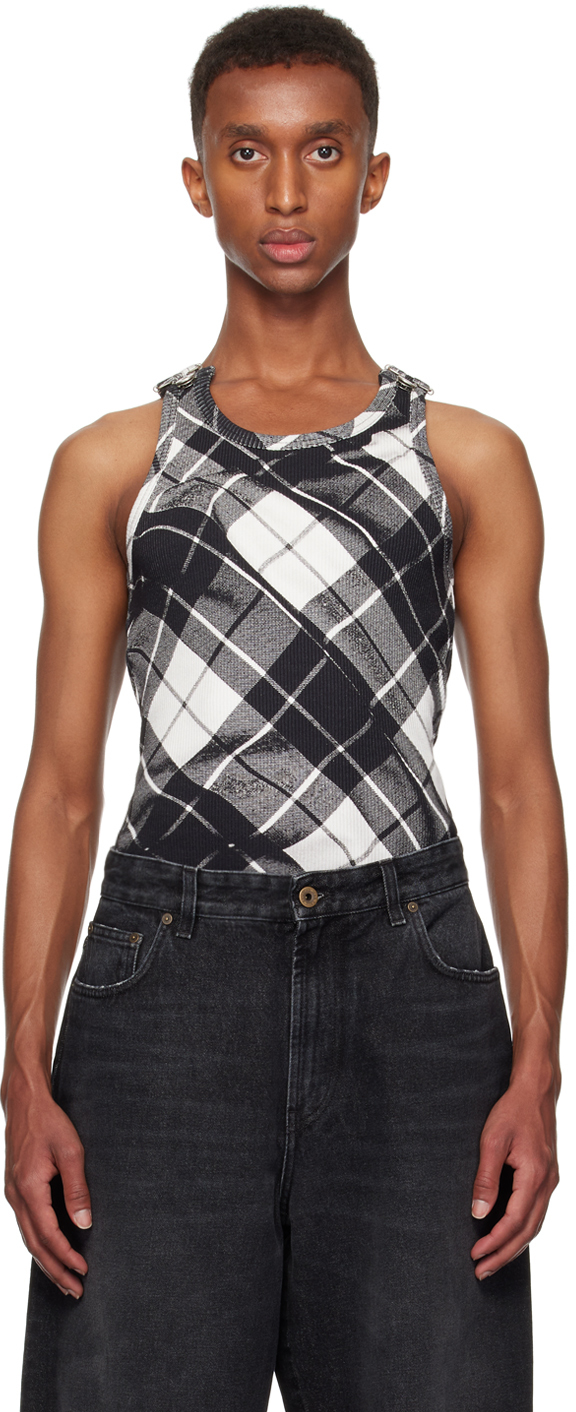 Shop Jean Paul Gaultier Black & White Salopette Detail Tank Top In 000201-black/grey/wh