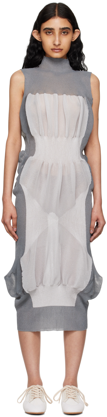 Issey Miyake Grey Shaped Nude Midi Dress In 12- Grey