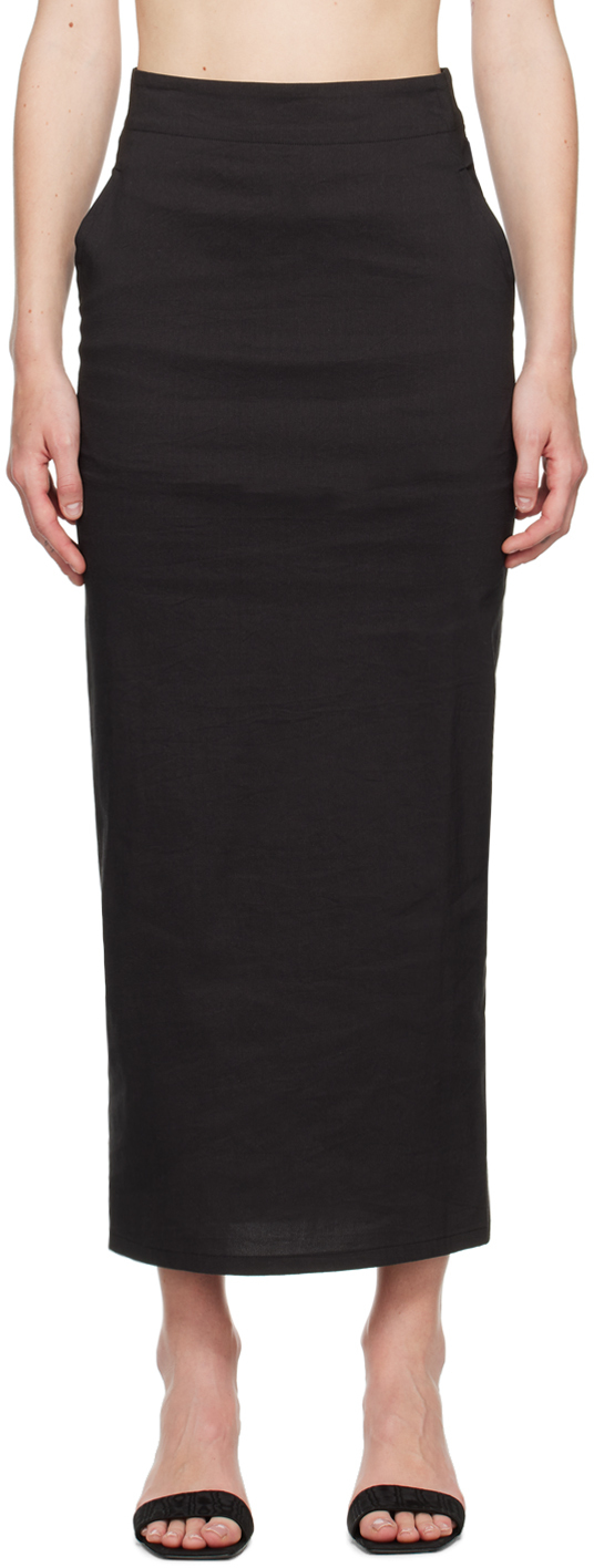 Black Membrane Midi Skirt