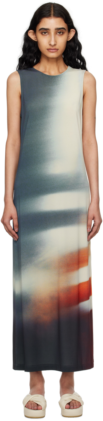 ISSEY MIYAKE BEIGE & NAVY LIGHT LEAK MAXI DRESS 