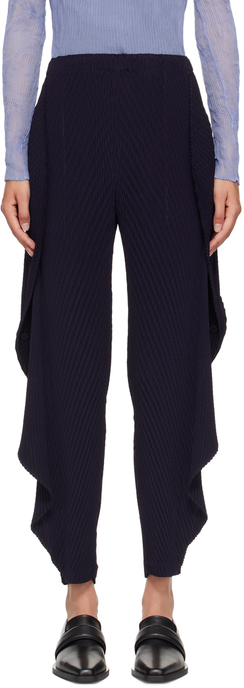 Shop Issey Miyake Navy Orbicular Pleats Trousers In 79 Midnight Navy