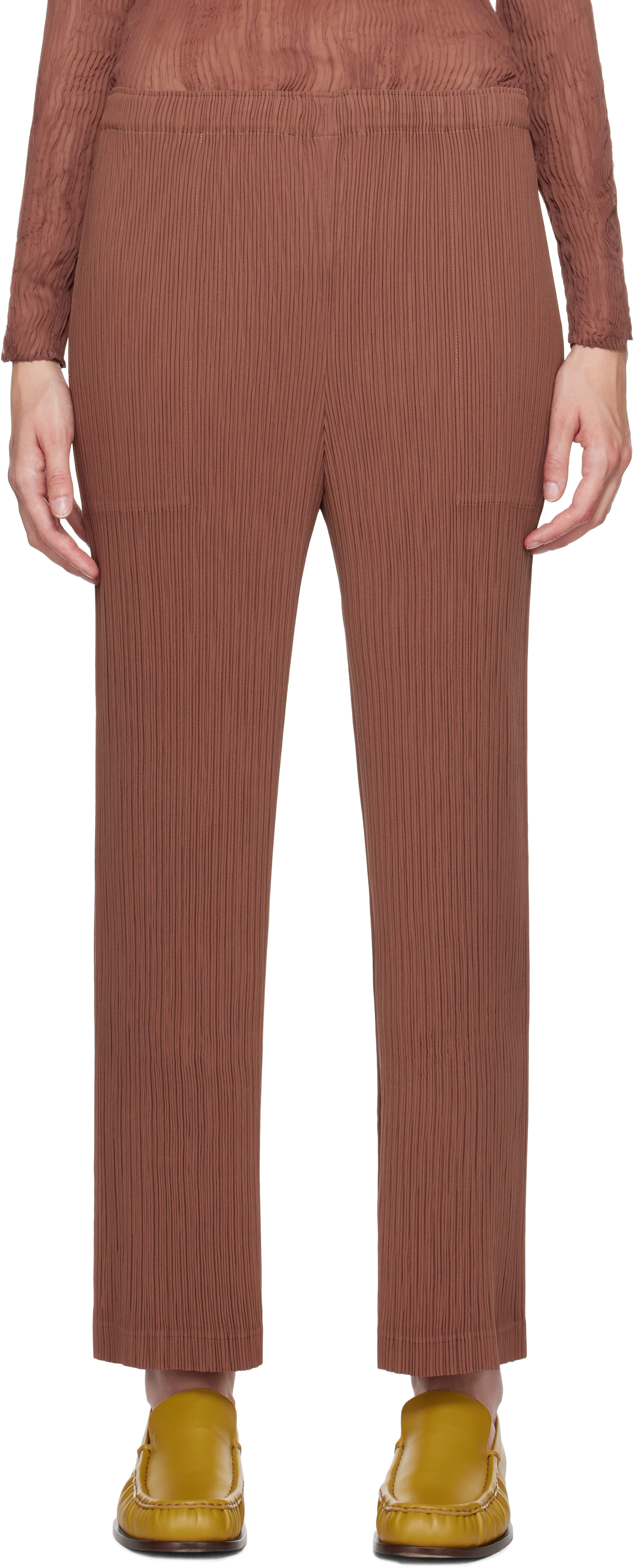 パンツ ISSEY MIYAKE 'Hatching Pleats' pants Brown Brown Hatching Pleats Trousers by ISSEY MIYAKE on Sale
