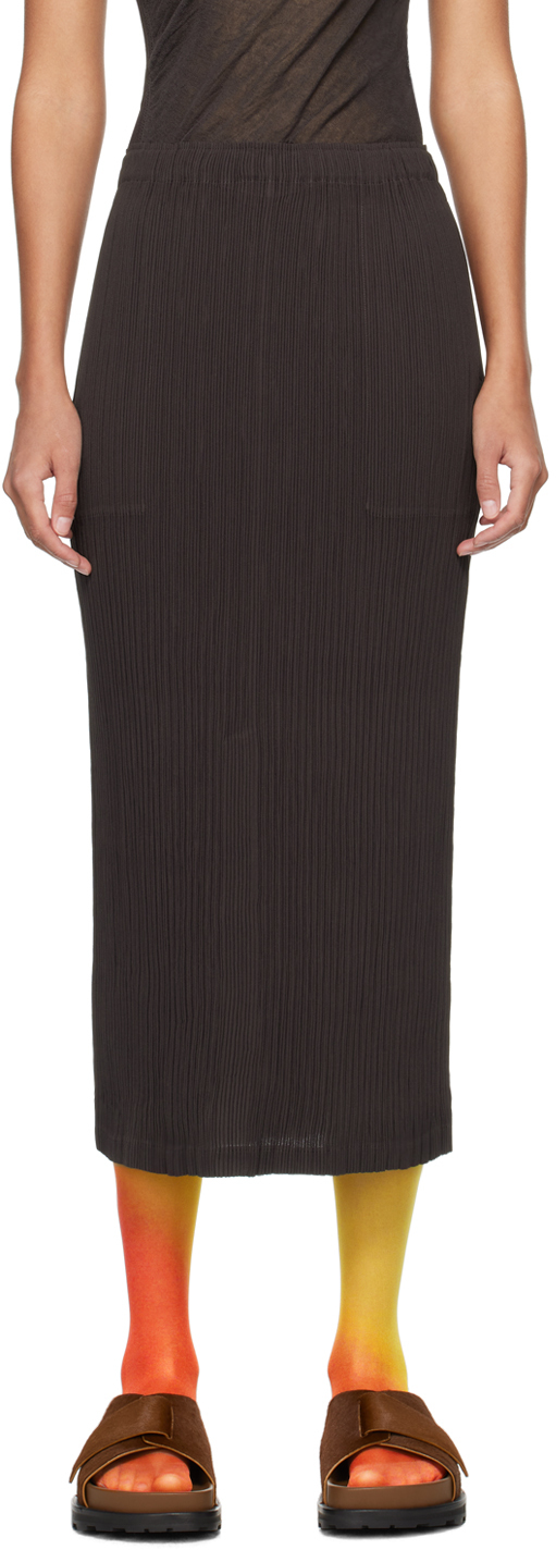 Brown Hatching Midi Skirt