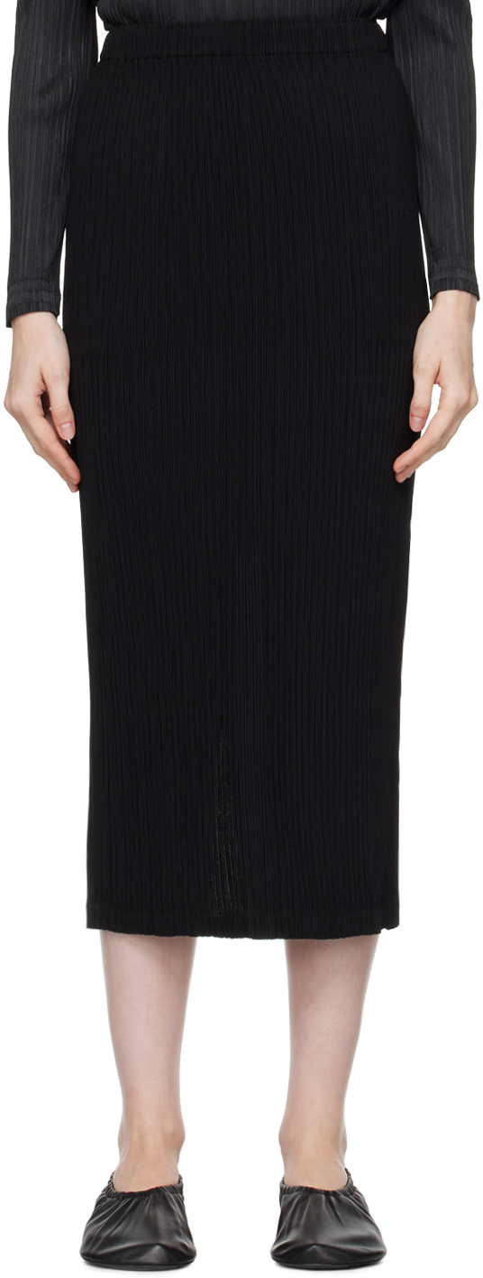 Shop Issey Miyake Black Hatching Midi Skirt In 15 Black