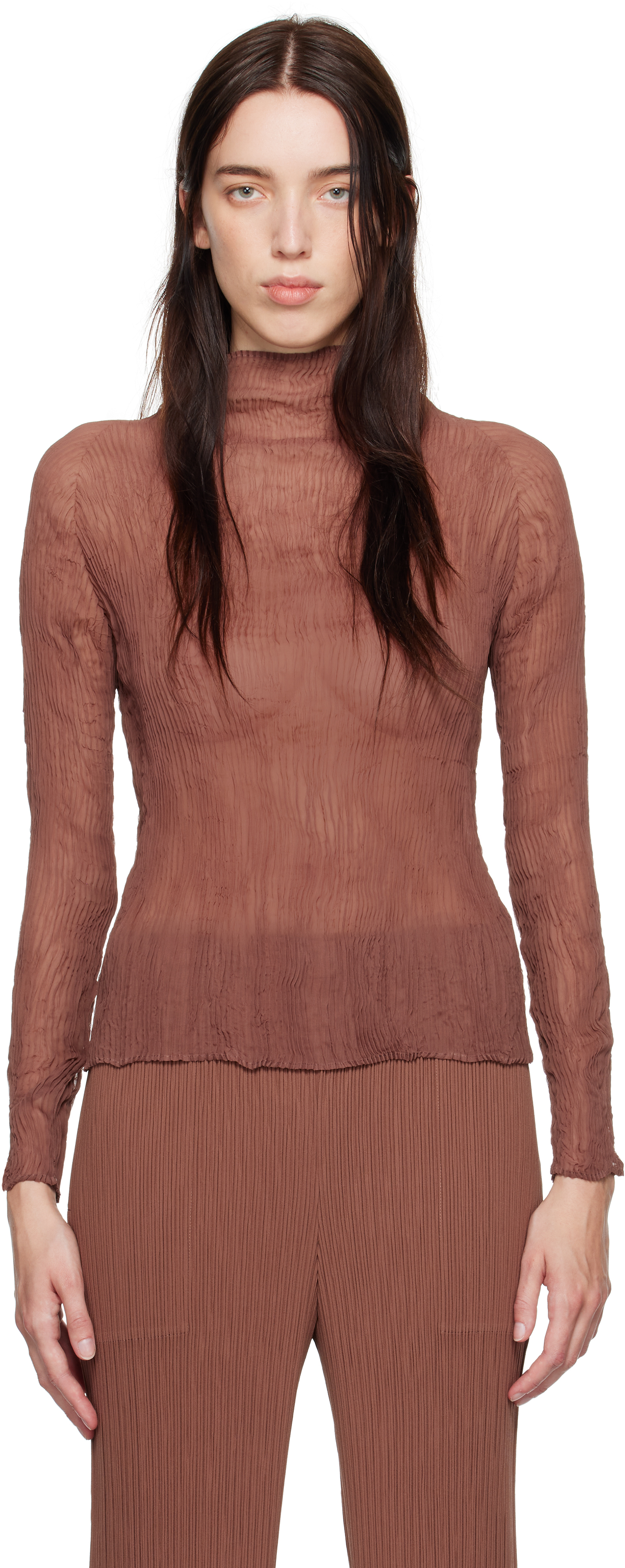 ISSEY MIYAKE CHIFFON TWIST 1 ダークブラウン ISSEY MIYAKE - Women Chiffon Twist 1 Shirt – Atelier New York