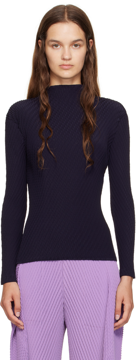 Shop Issey Miyake Navy Orbicular Pleats Top In 79 Midnight Navy