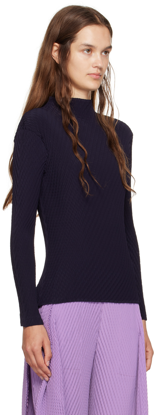 Shop Issey Miyake Navy Orbicular Pleats Top In 79 Midnight Navy