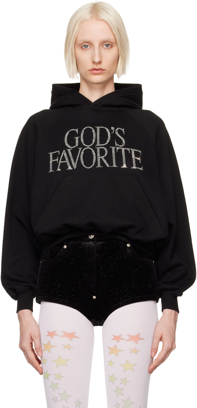 Black 'God's Favorite' Rhinestone Hoodie