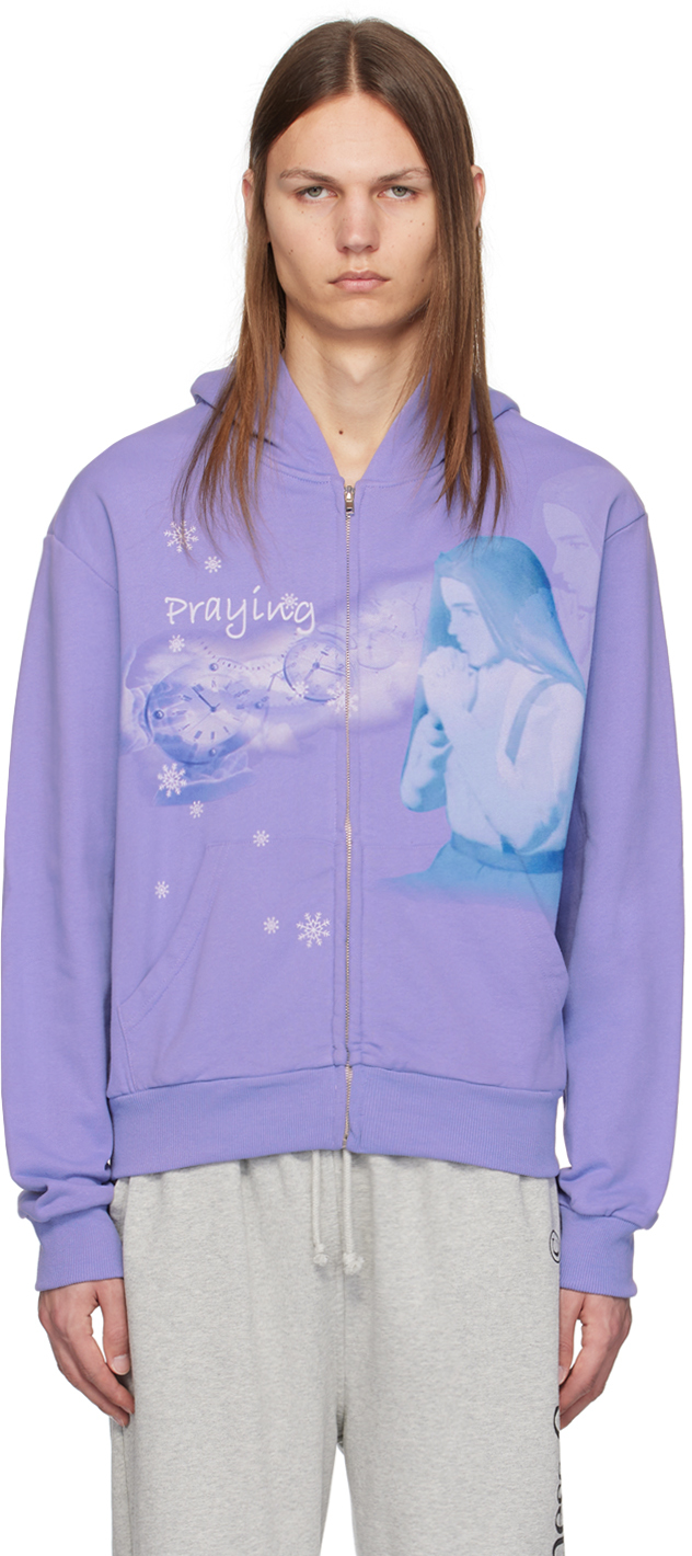 Shop Praying Purple Clock Tower Hoodie In Blue