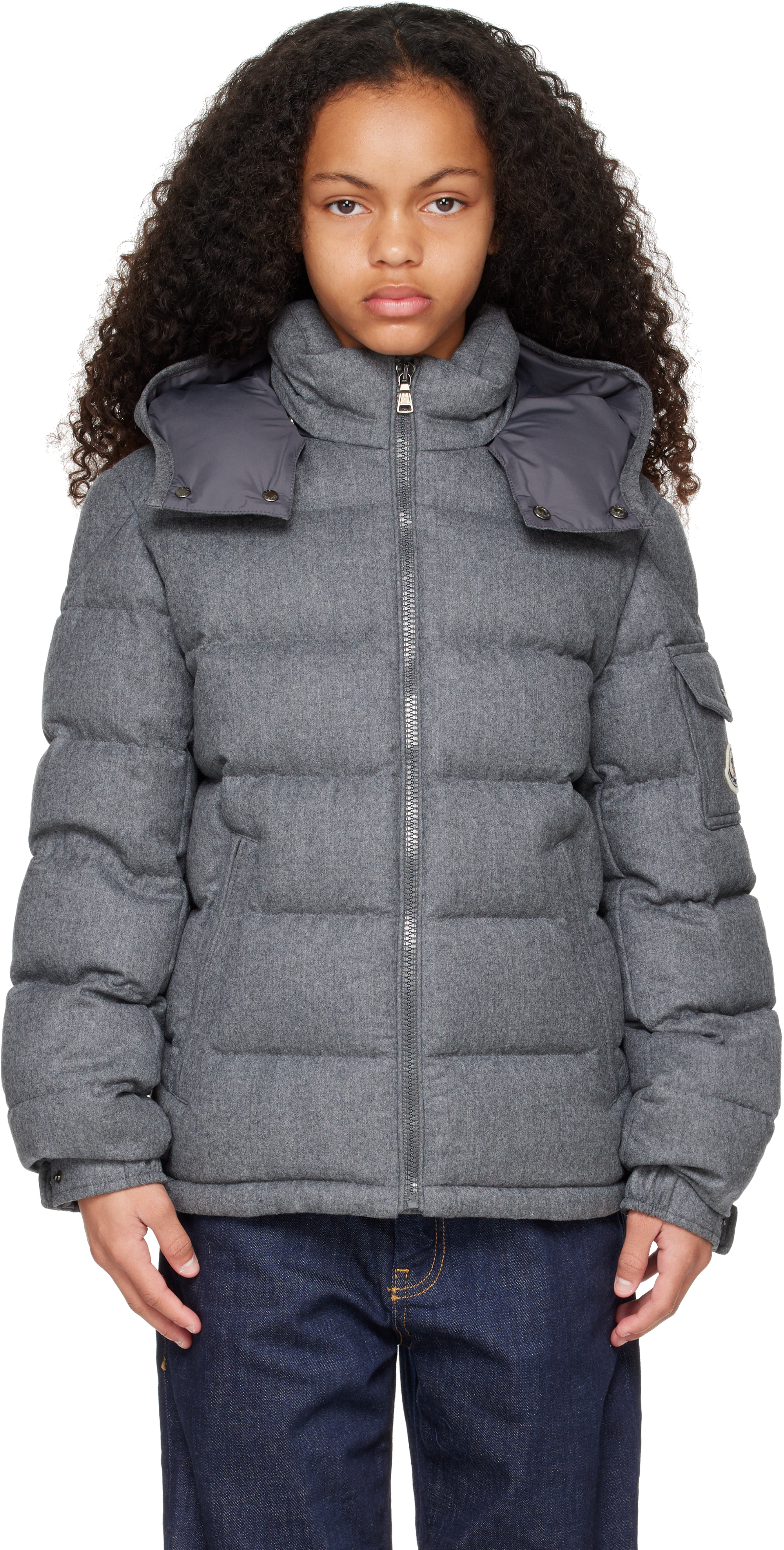 Kids Gray Montgenevre Hooded Wool Down Jacket