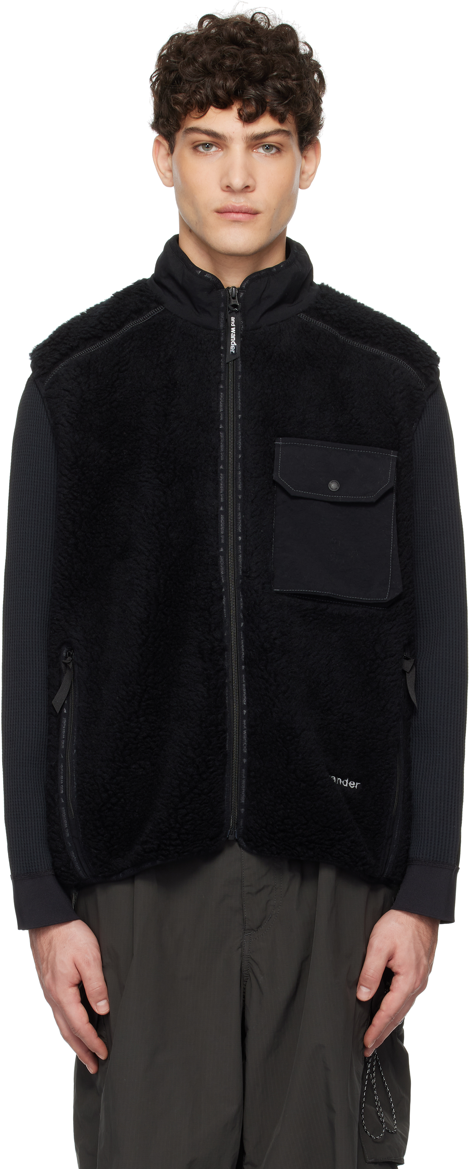 Black Wool Boa Vest