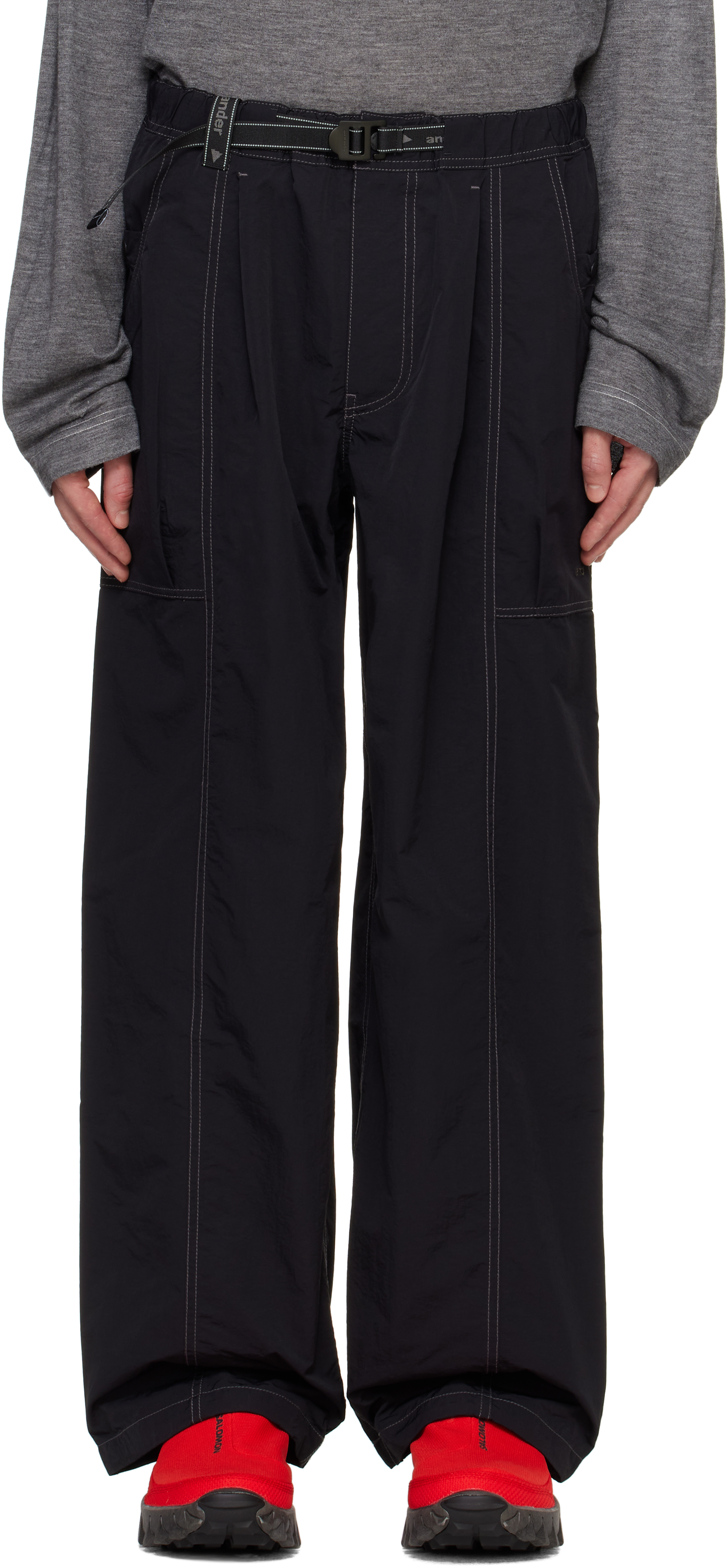 Black Crinkled Nylon Trousers by and wander on Sale