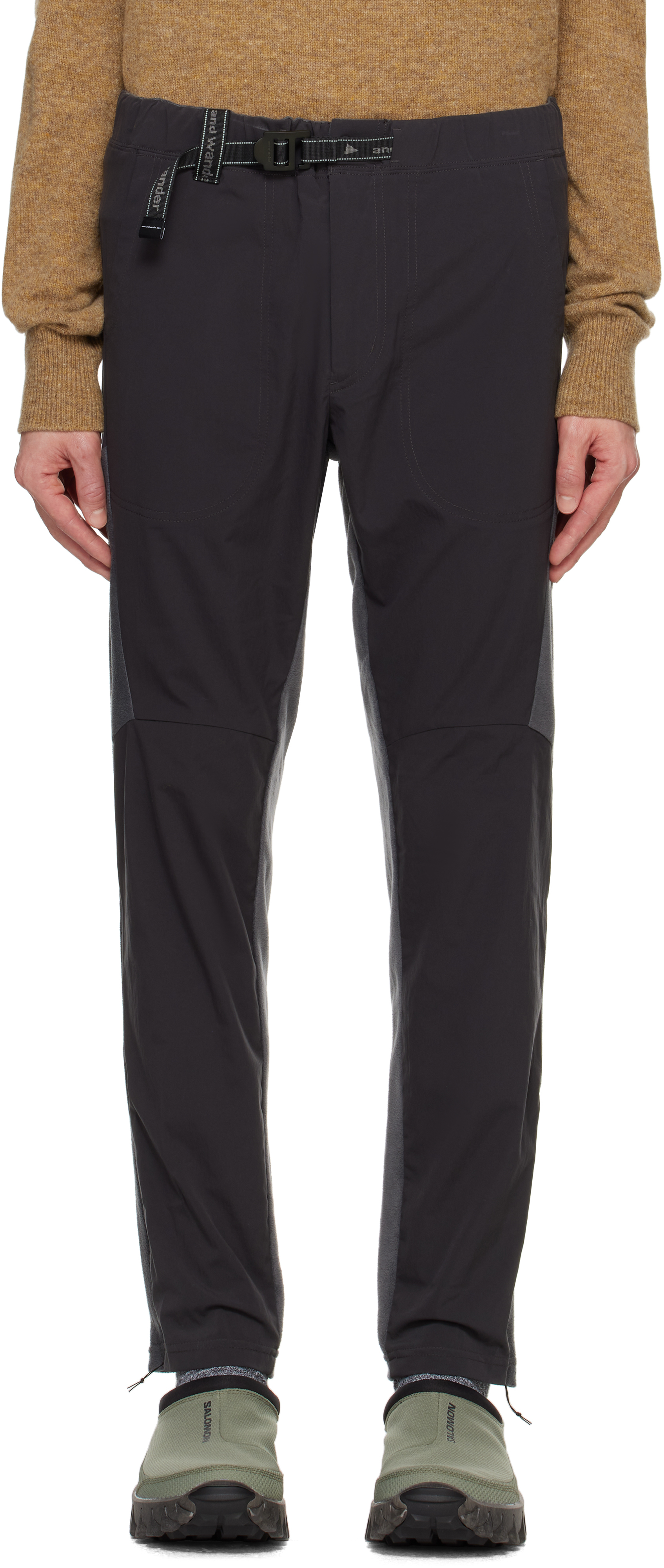 AND WANDER BLACK & GRAY FLEECE BASE TROUSERS 