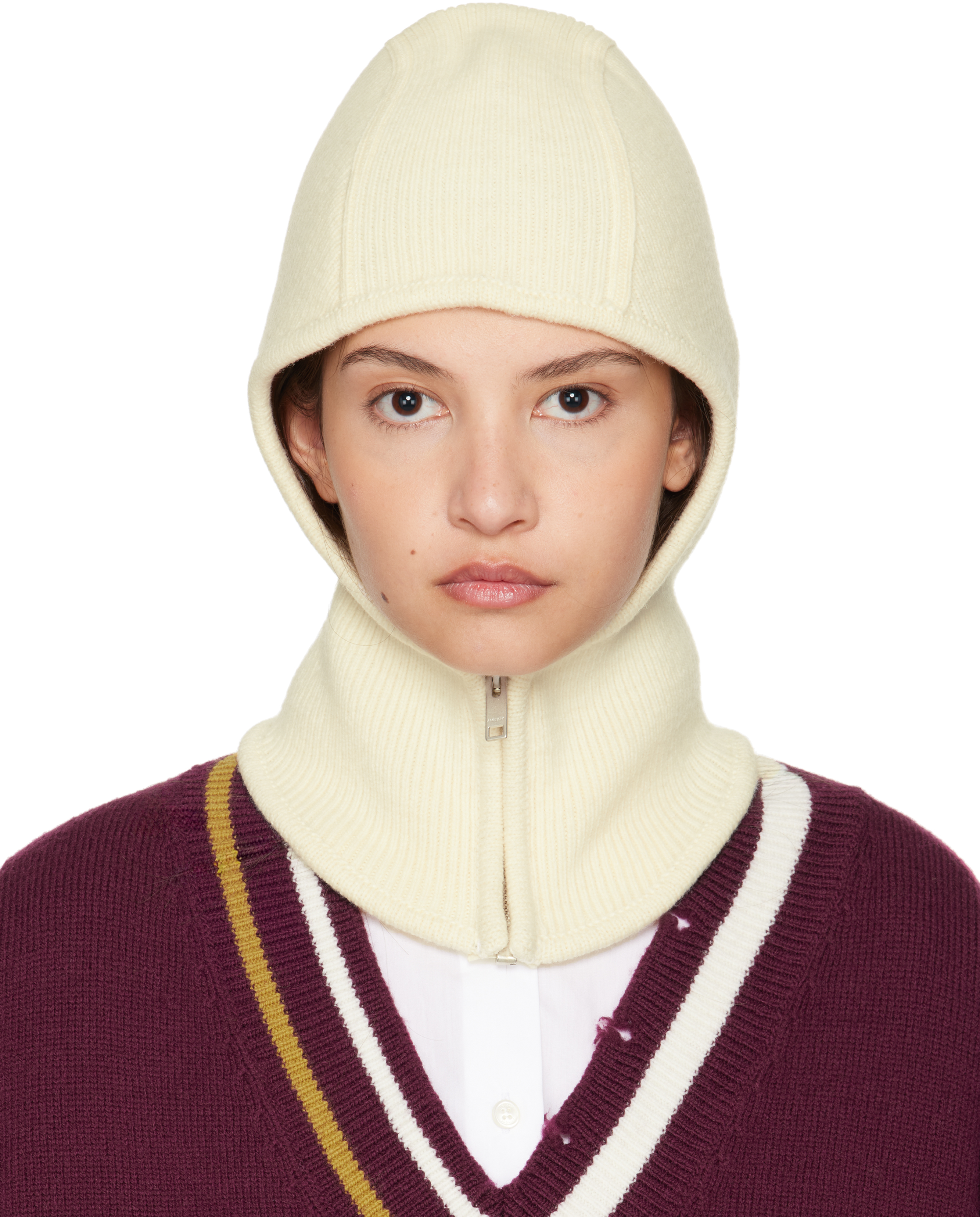 【関税込み】Ambush オフホワイト リブ編み バラクラバ Ambushのオフホワイト リブ編み バラクラバがセール中