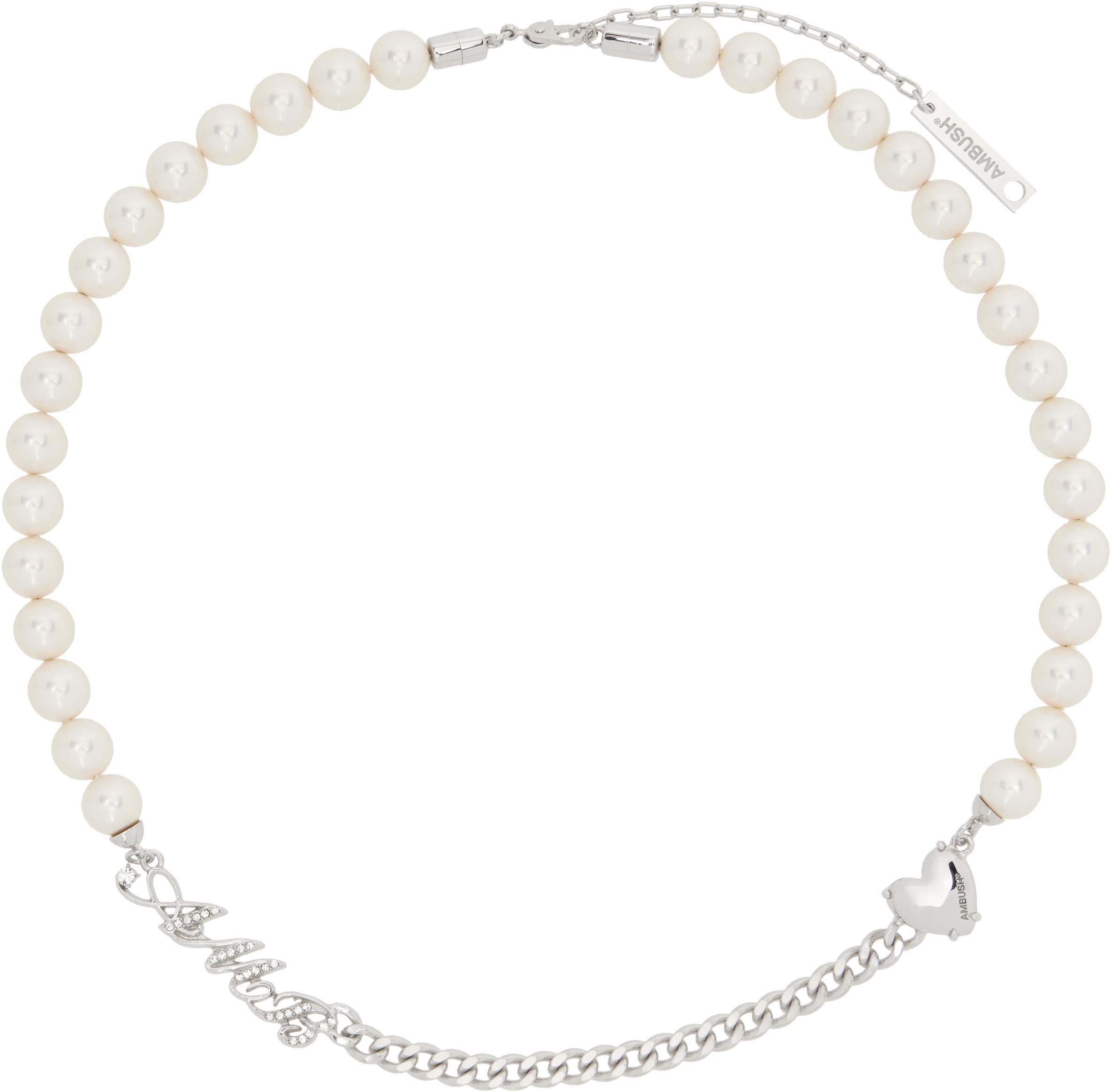 【関税込み】Ambush シルバー Pearl Heart Charm ネックレス AMBUSH® - ハート チャーム ネックレス | HBX - ハイプビースト