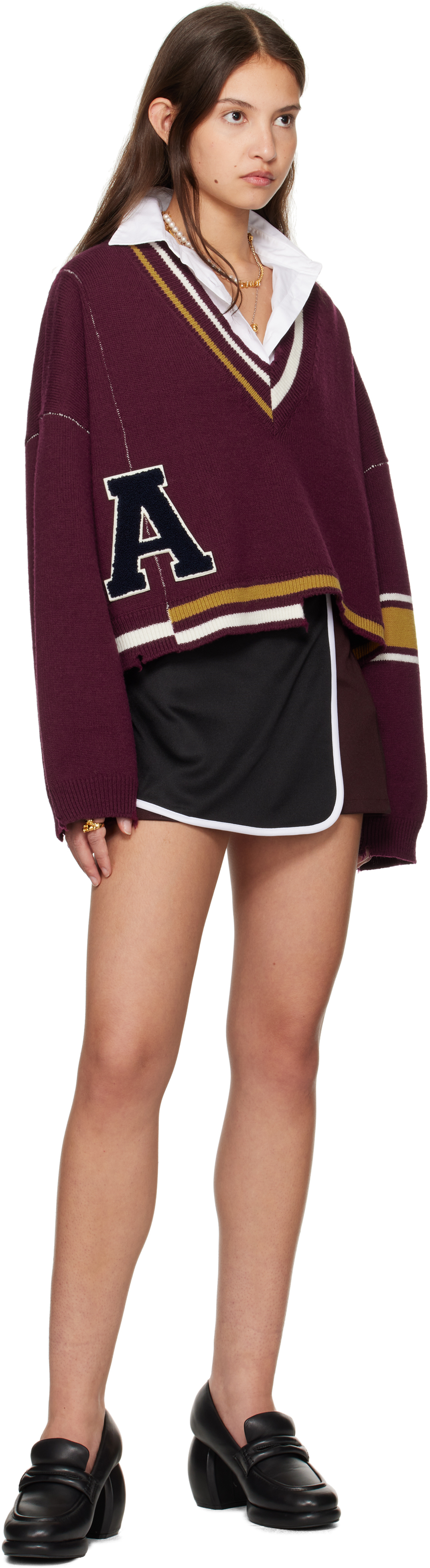 Shop Ambush Black & Burgundy Back Pleats Track Miniskirt In Tap Shoe