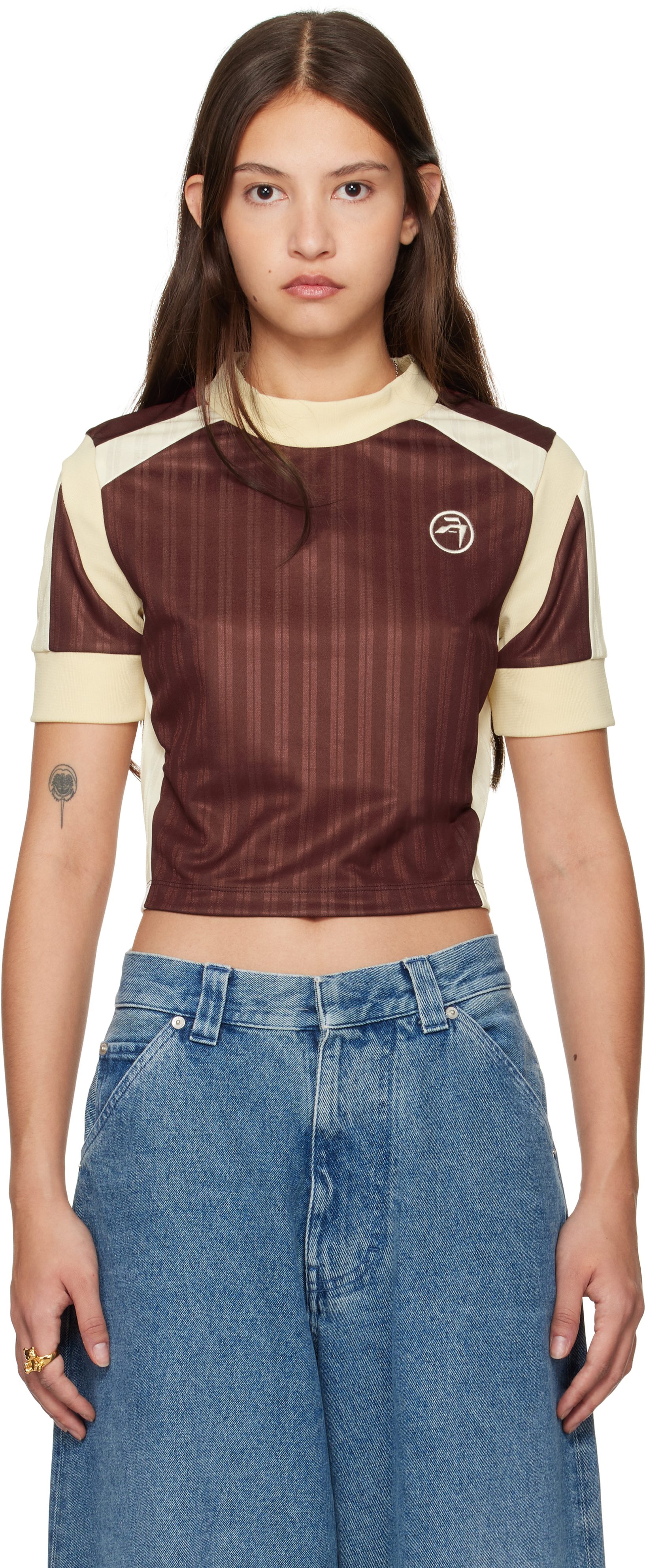 Brown Striped Jersey Rib T-shirt