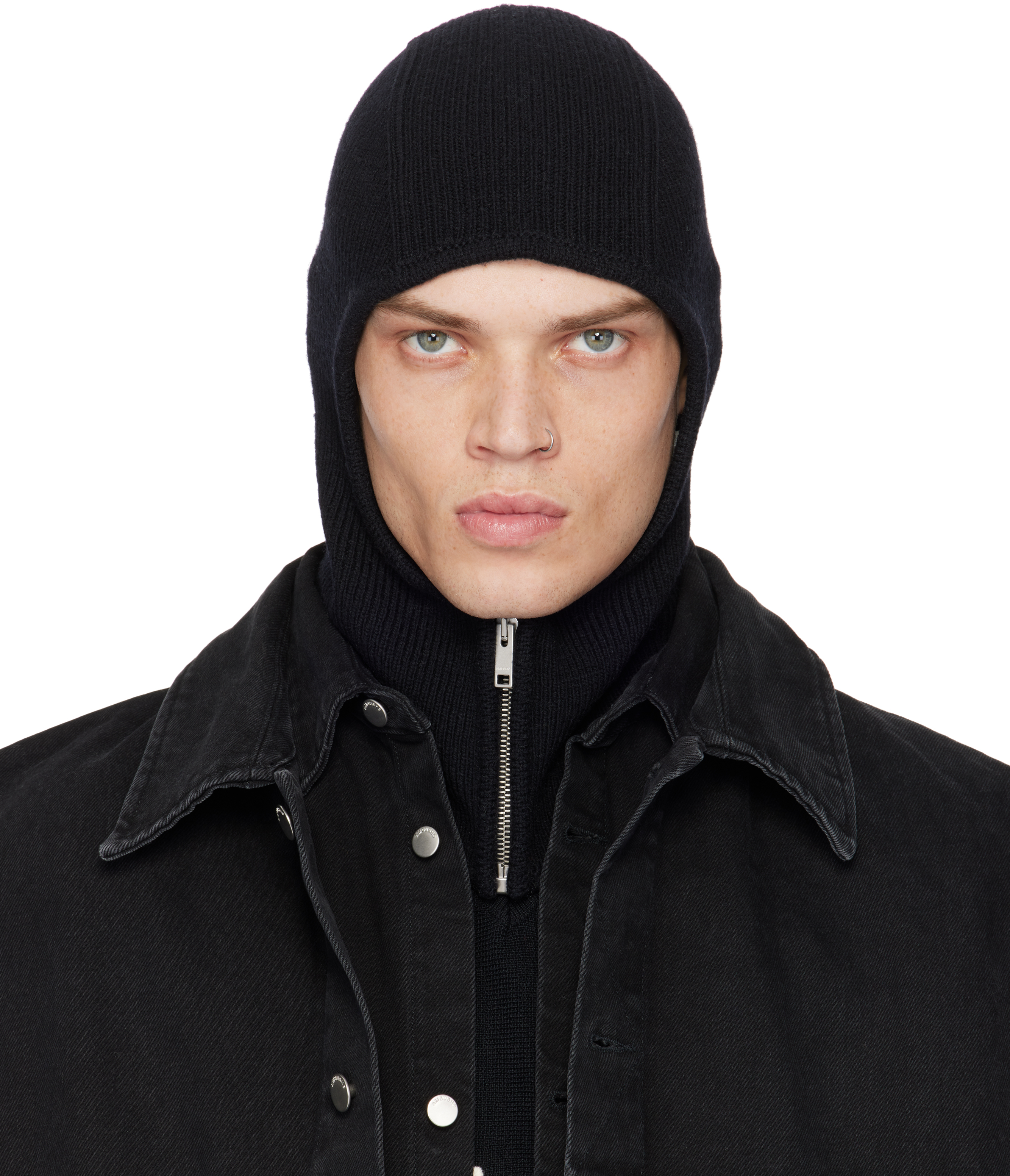 Black Rib Knit Balaclava