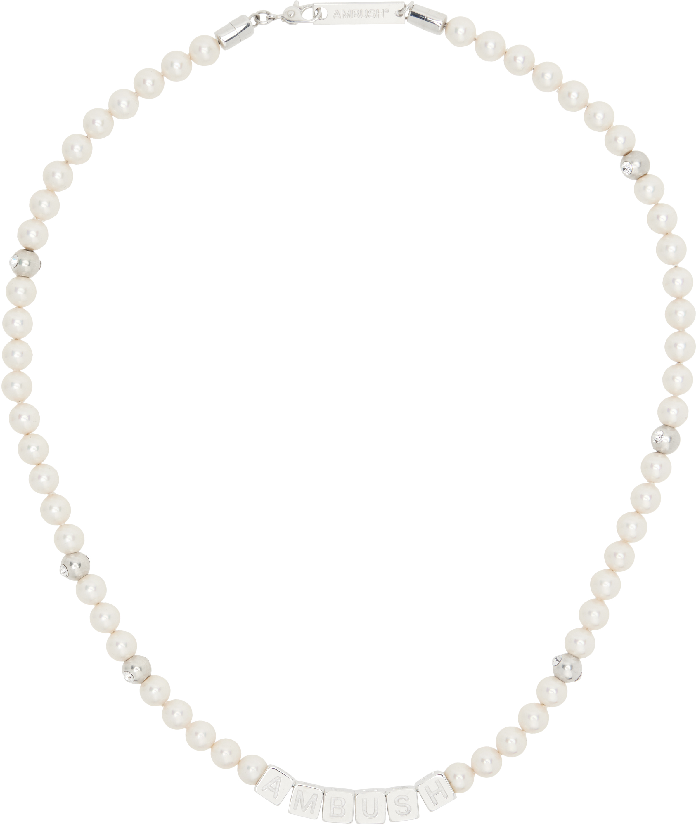 White & Silver Pearl Letterblock Necklace