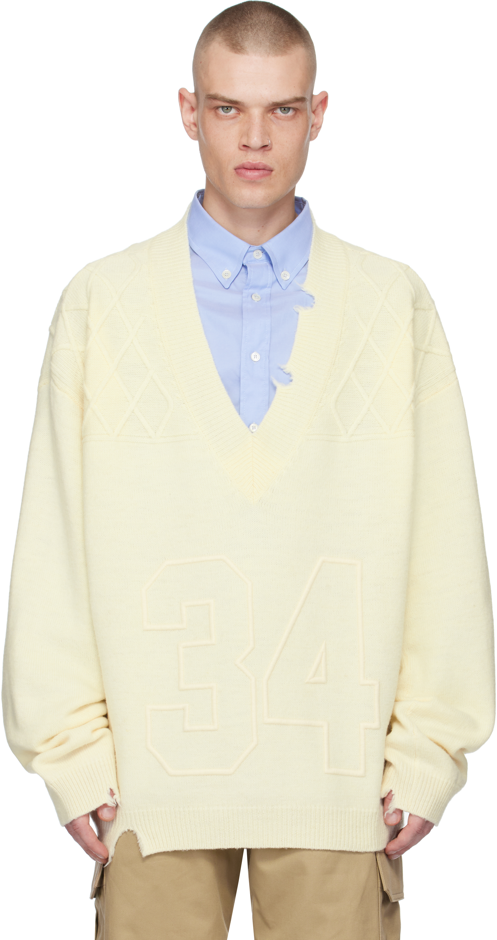 Off-White Destroyed Rib Knit Sweater by AMBUSH on Sale
