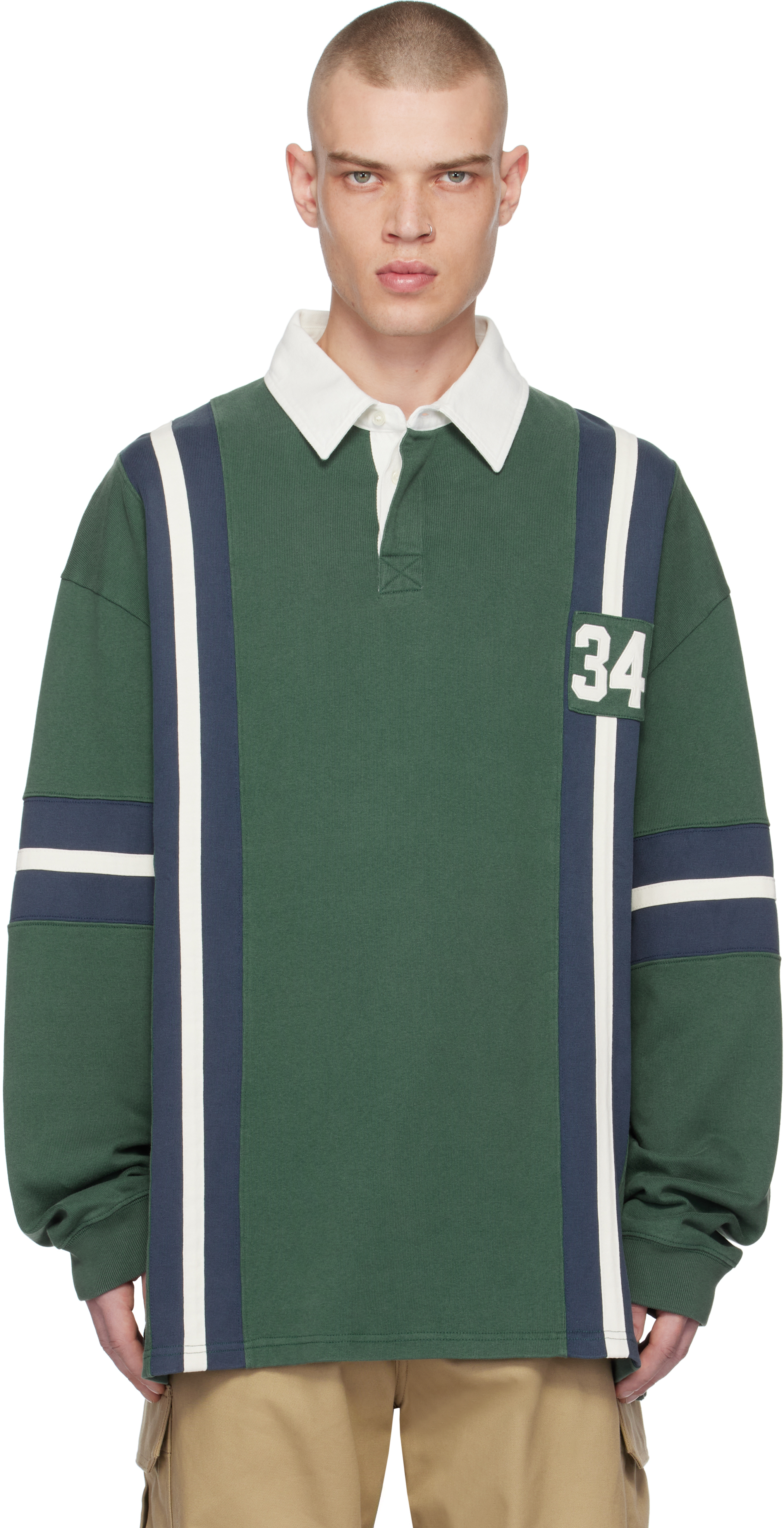 Green & Navy Striped Rugby Polo