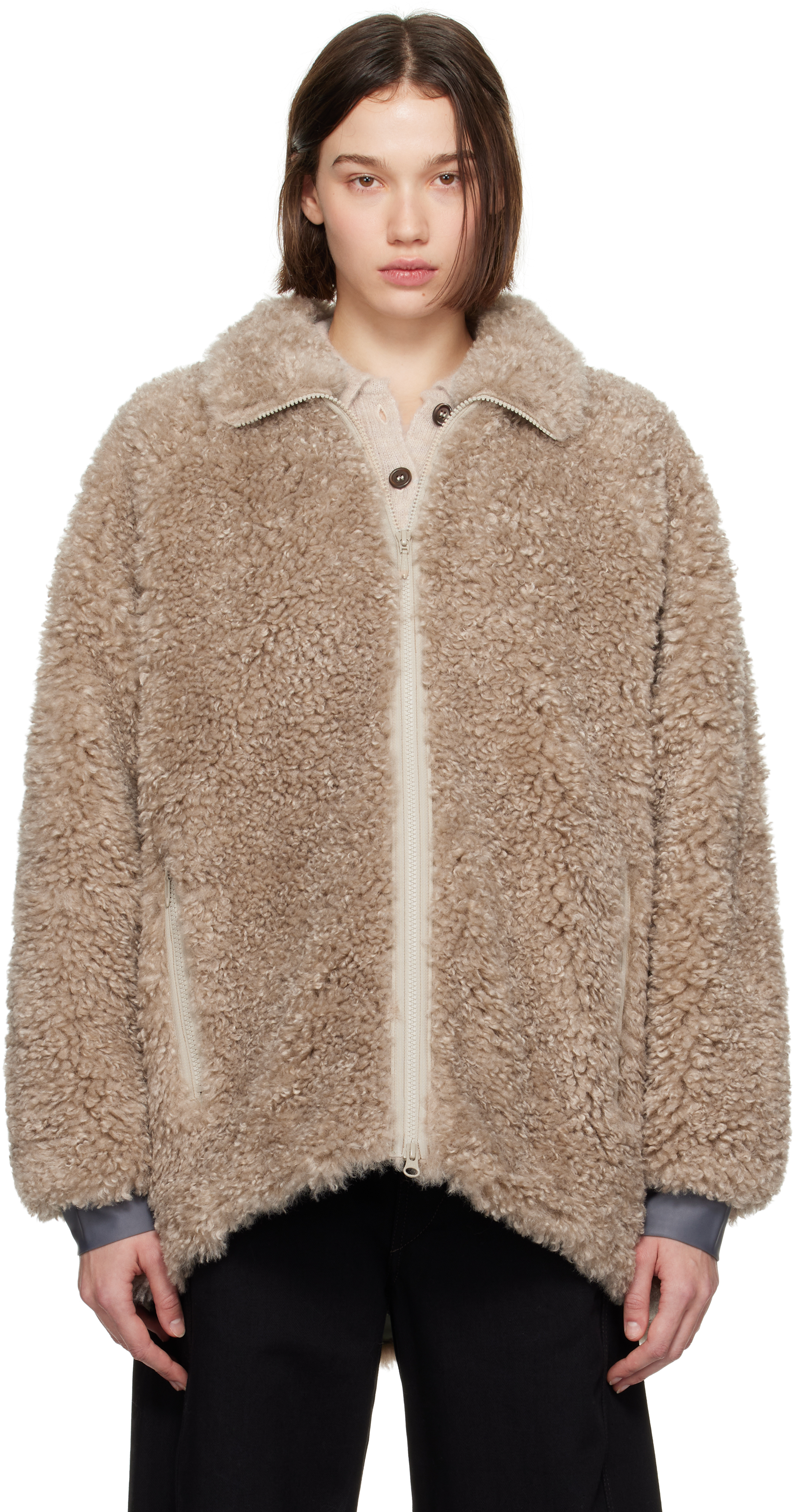 Beige S.C. Faux-Shearling Jacket by NEEDLES on Sale