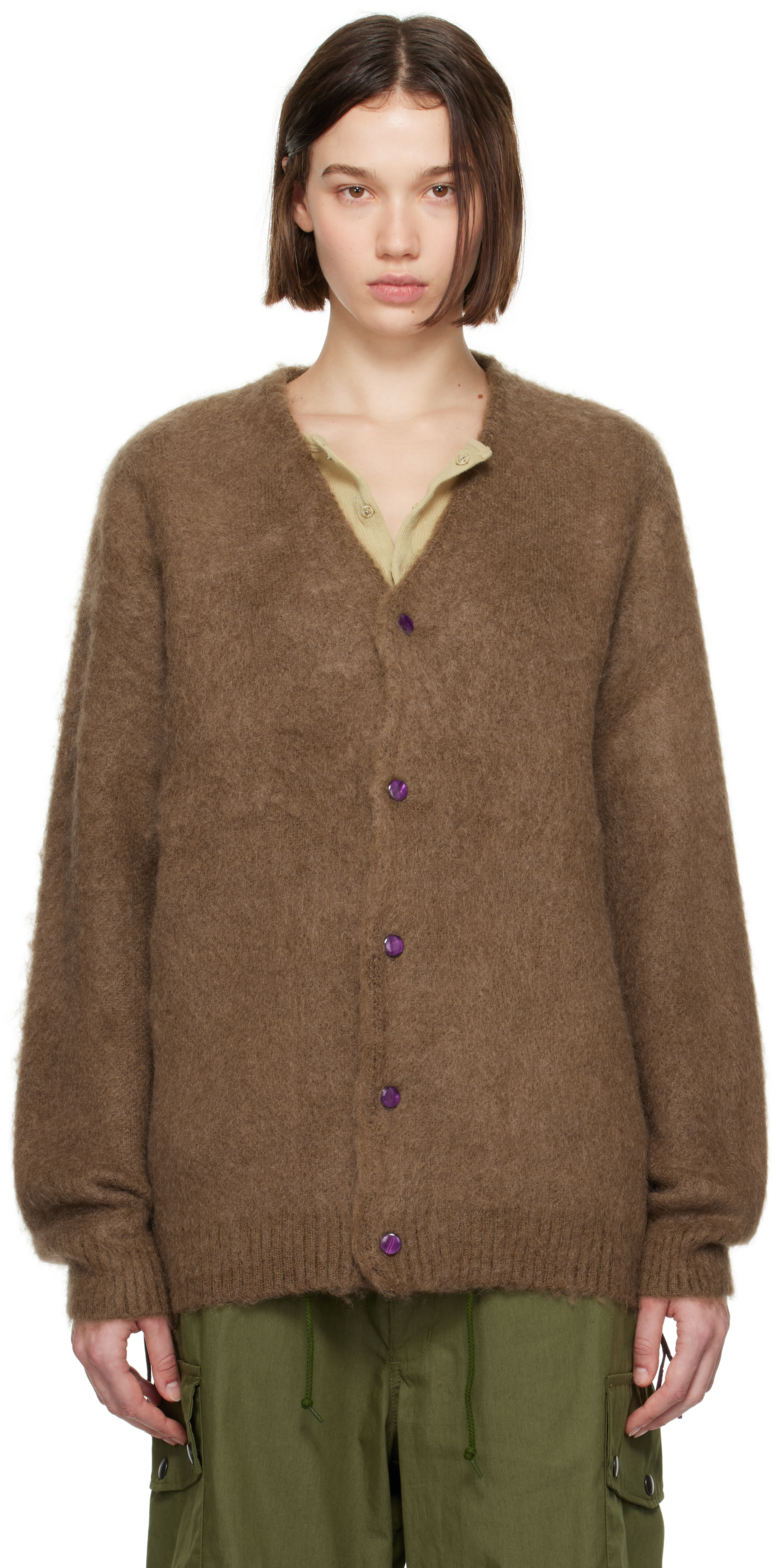 Shop Needles Brown Ep Mohair Cardigan In B-brown