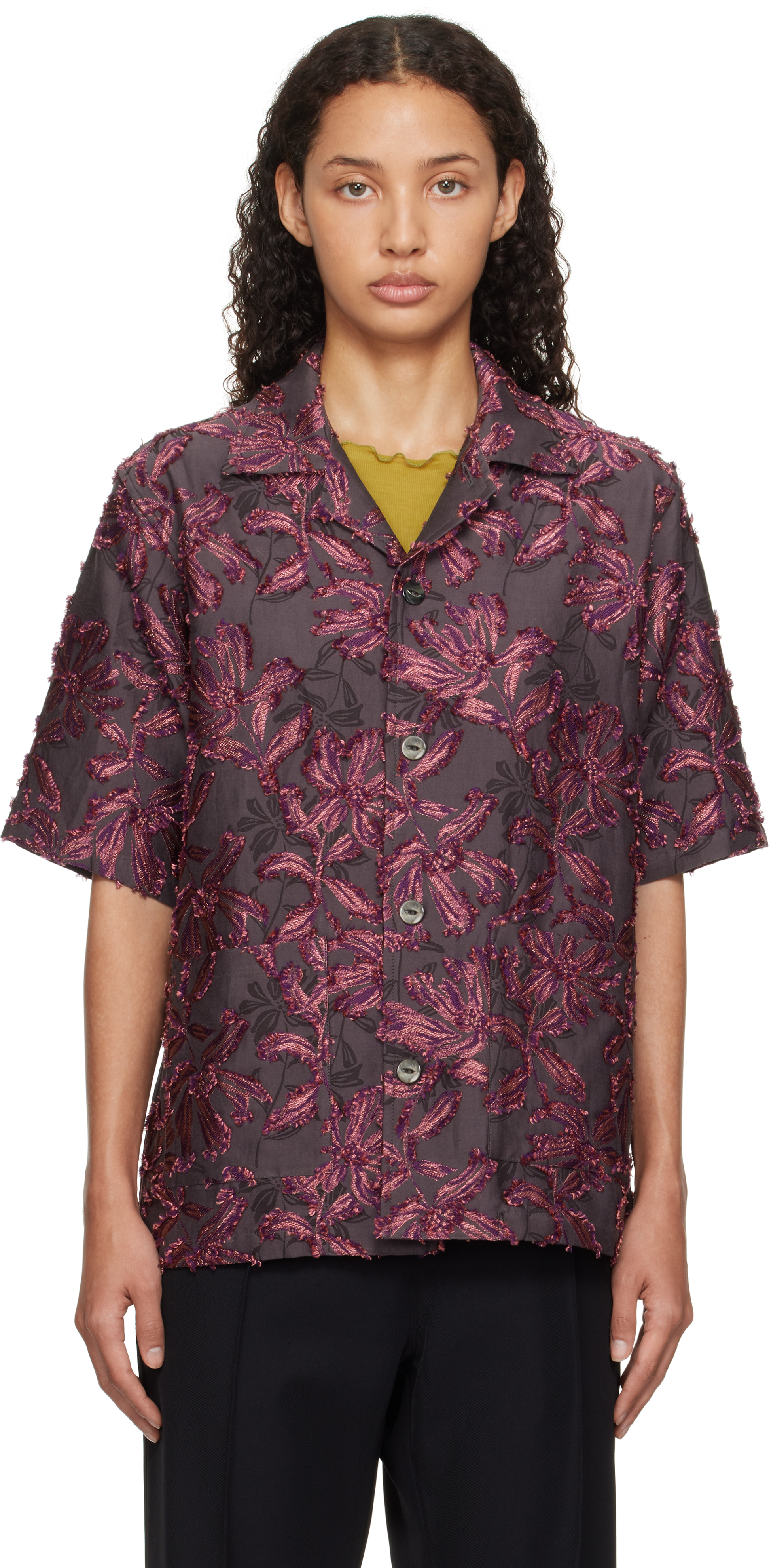 Shop Needles Purple Cabana Shirt In B-charcoal