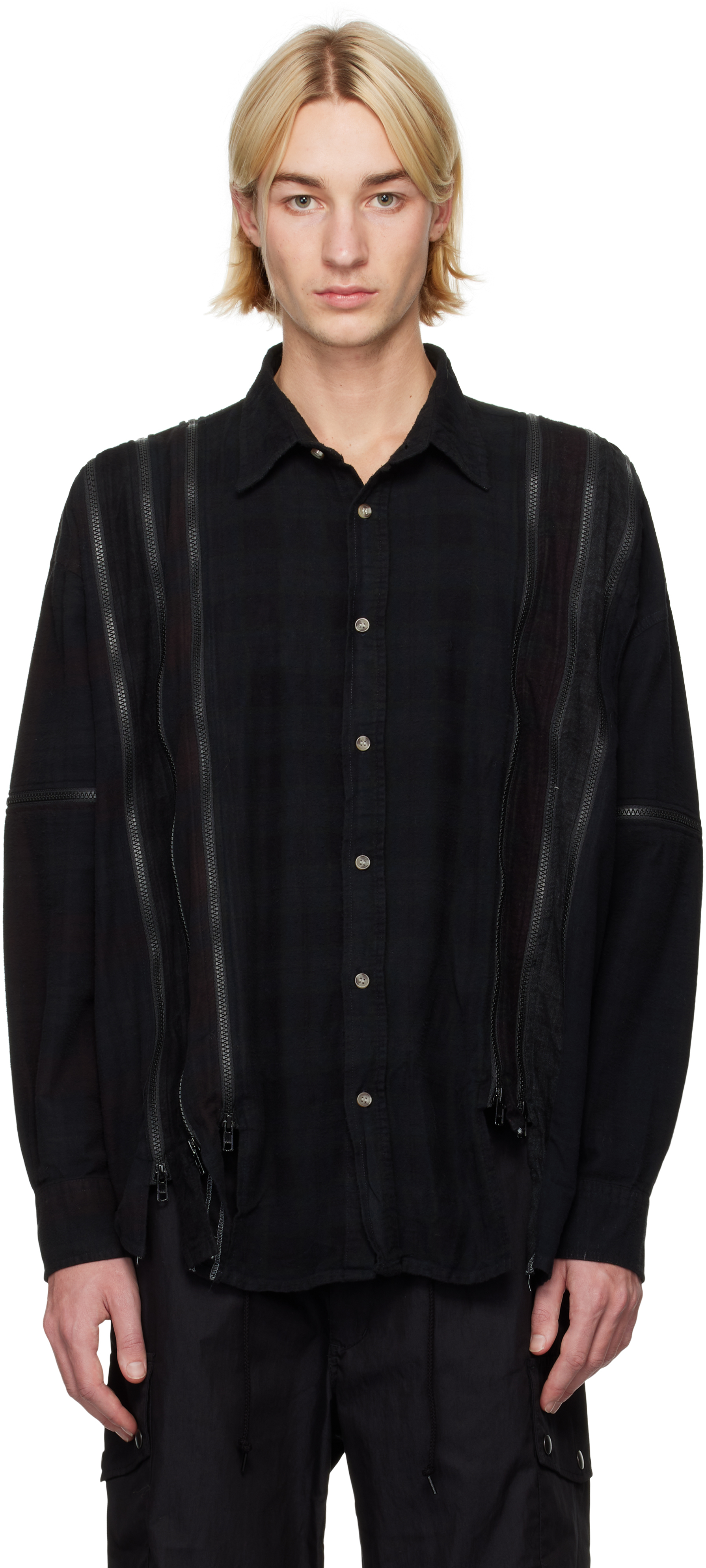 Black 7 Cuts Zipped Wide Shirt