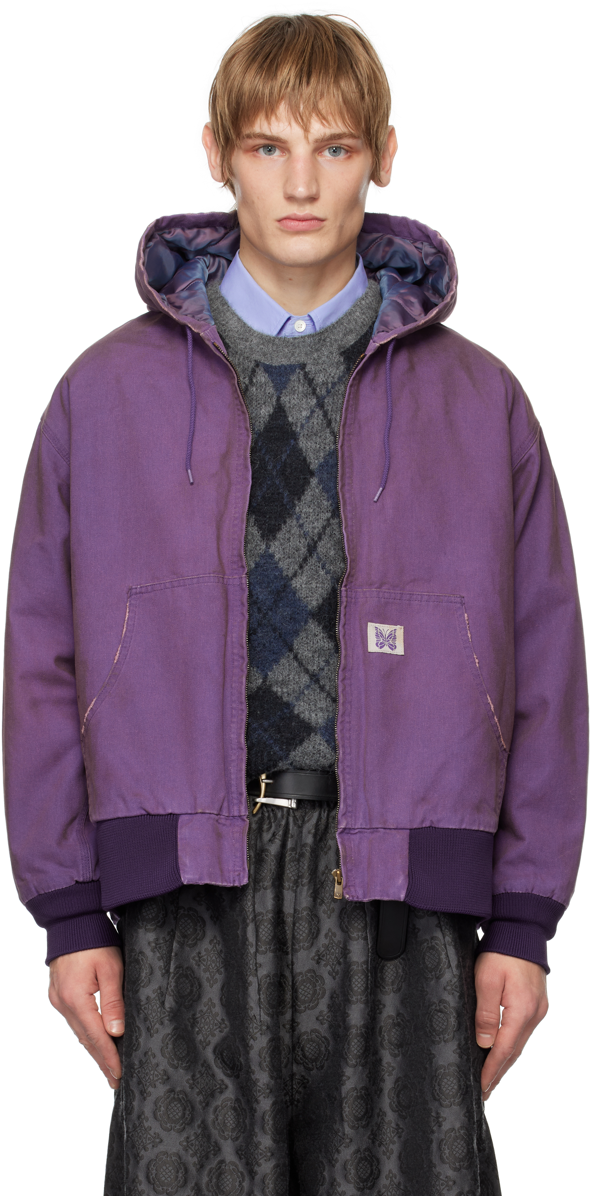 Needles Purple Zipped Work Hoodie In A-purple