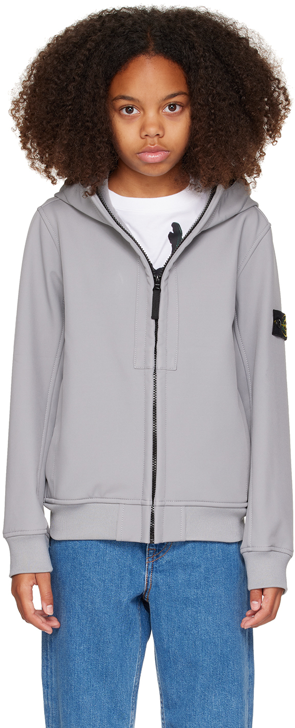Stone Island Kids Gray Hooded Jacket In V0060 Grey