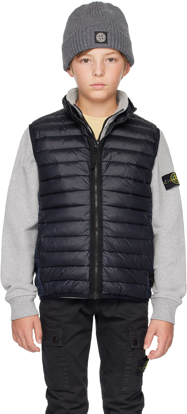 Stone Island Junior Kids Navy Logo Patch Waistcoat In V0020 Navy Blue