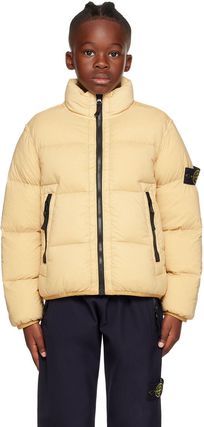 Shop Stone Island Junior Kids Yellow Stand Collar Down Jacket In V0091 Natural Beige