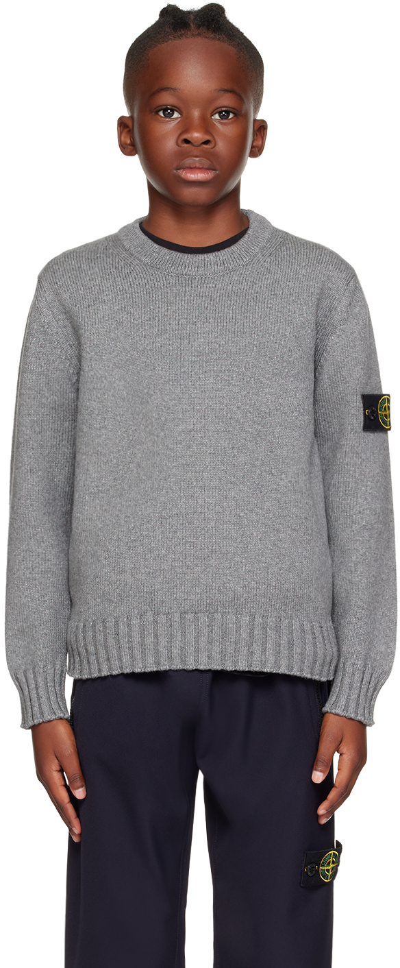 Shop Stone Island Junior Kids Gray Logo Patch Sweater In V0m67 Melange Dark G