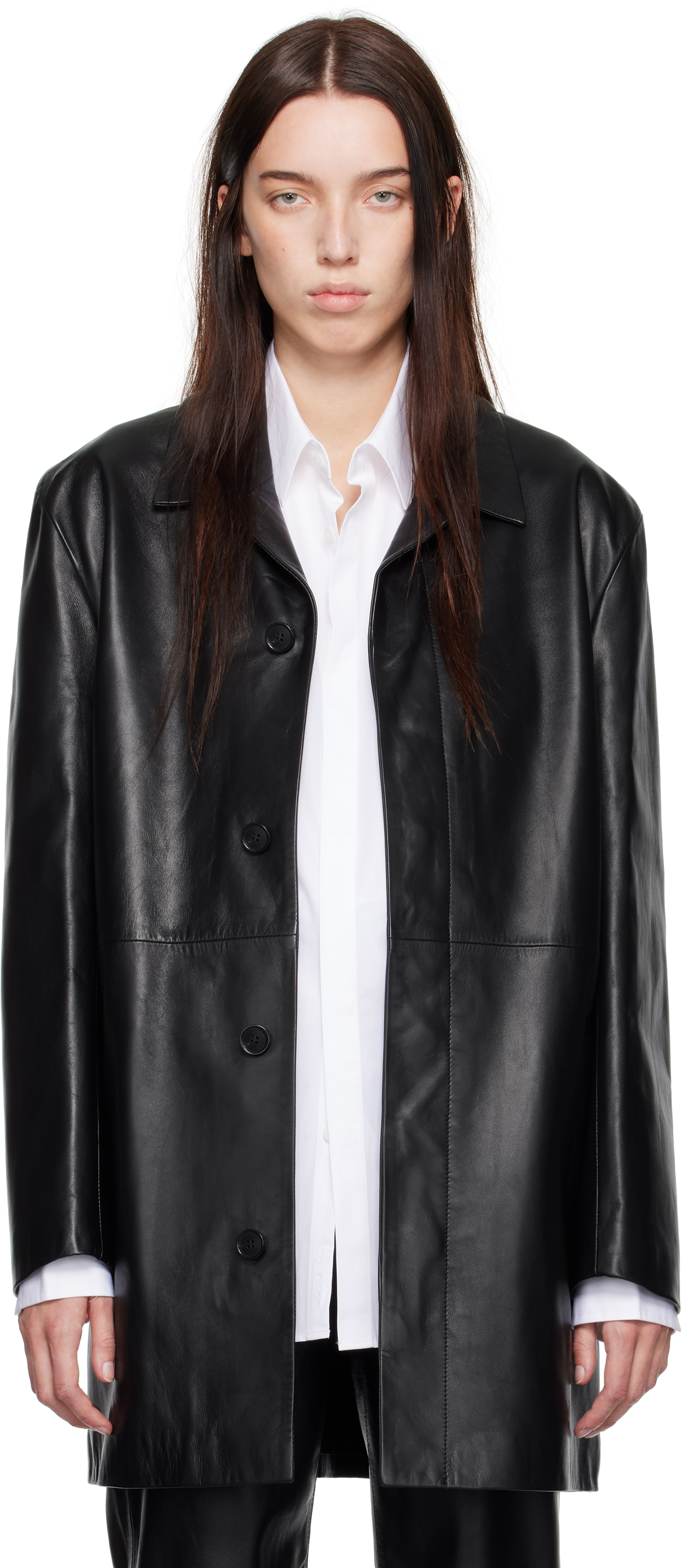 Shop Calvin Klein Black Halo Leather Jacket In Black Beauty