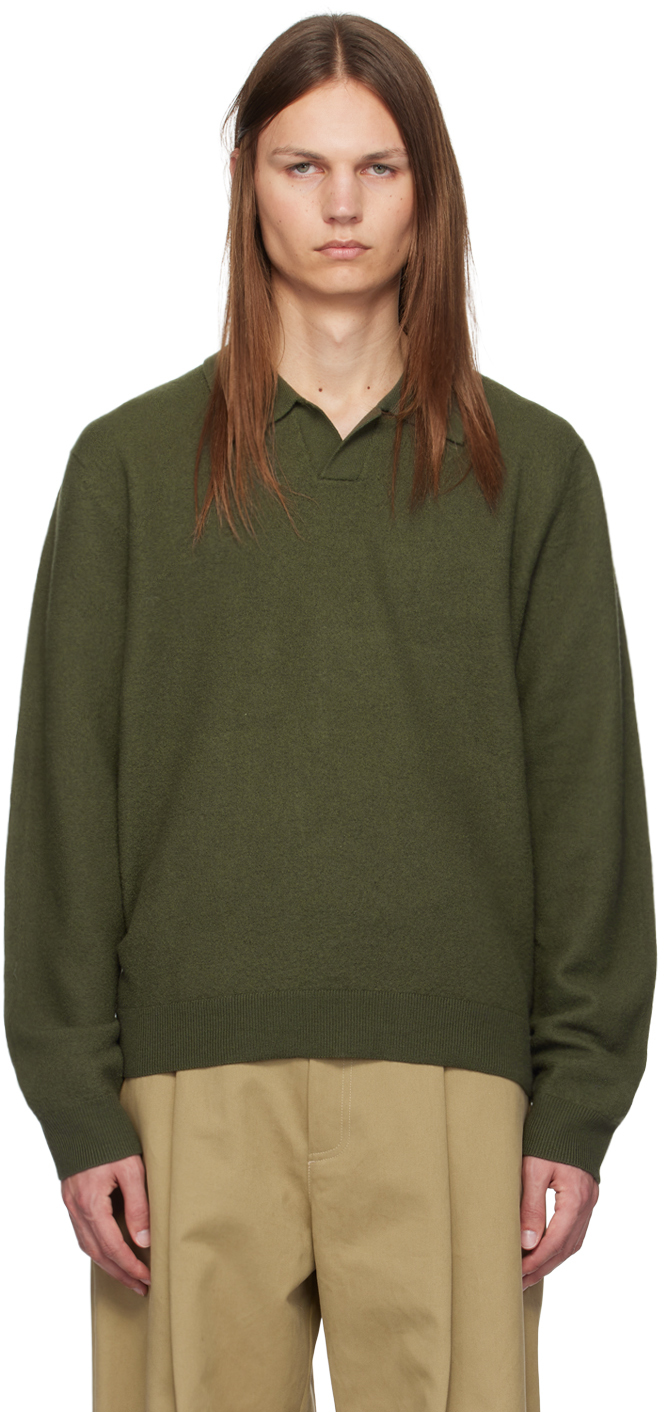 Shop Calvin Klein Green Spread Collar Polo In Deep Depths