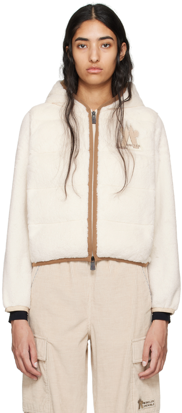 Shop Moncler Off-white Logo Patch Down Jacket In 34 White