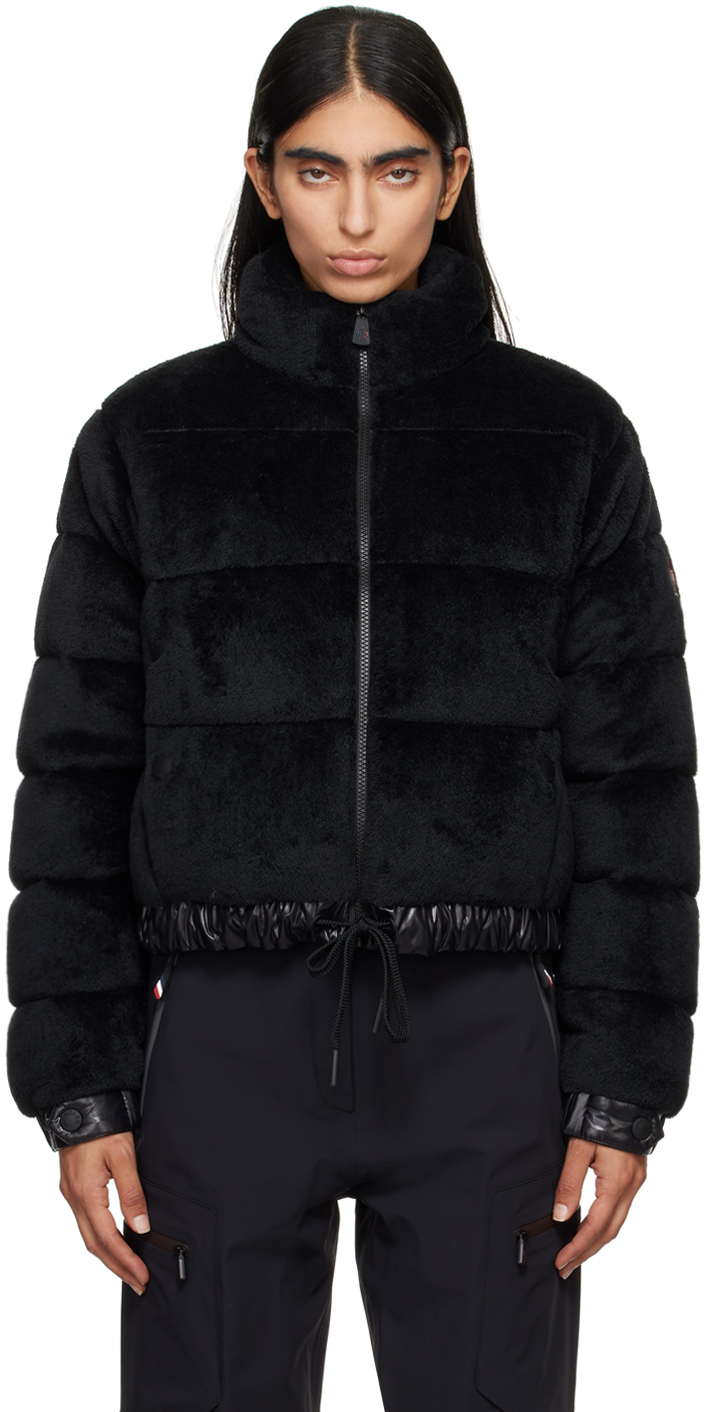 Shop Moncler Black Ayse Faux-fur Down Jacket In 999 Black