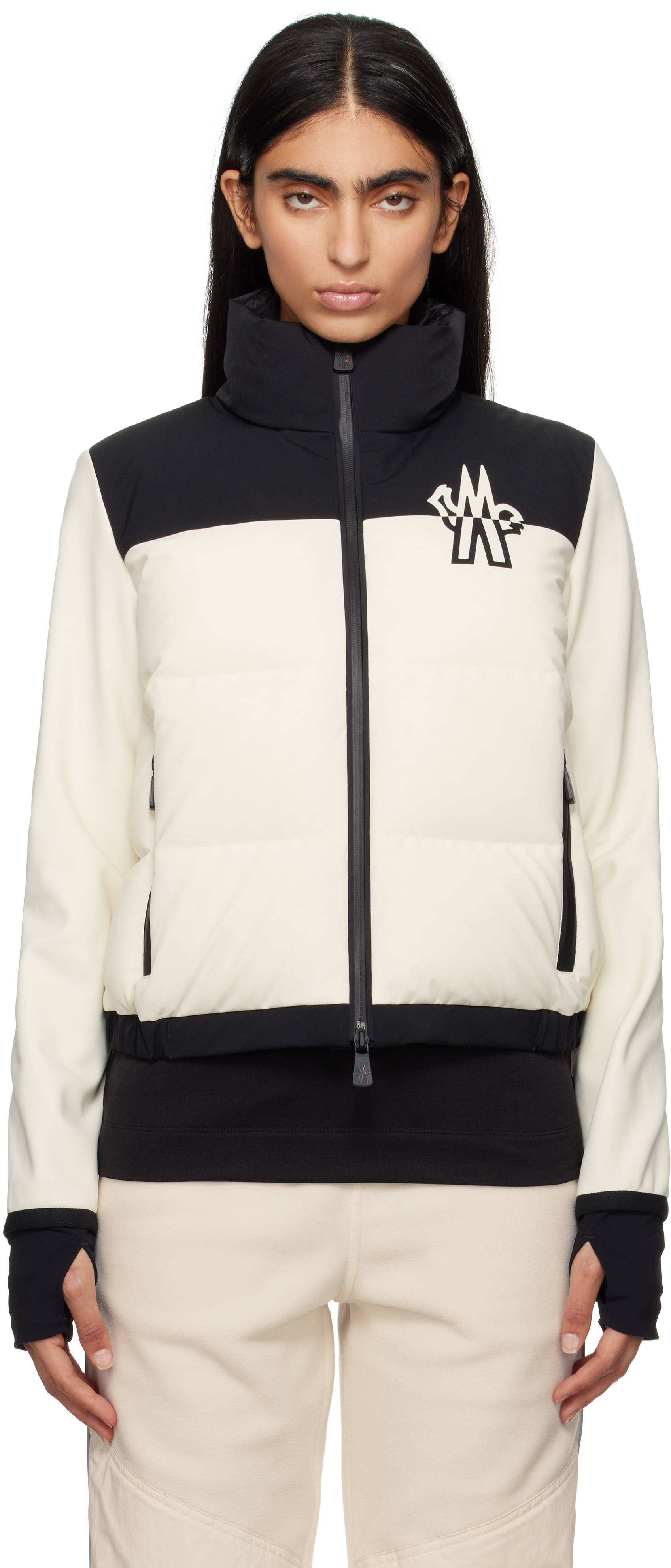 Shop Moncler Off-white & Black Maglia Down Jacket In 04a