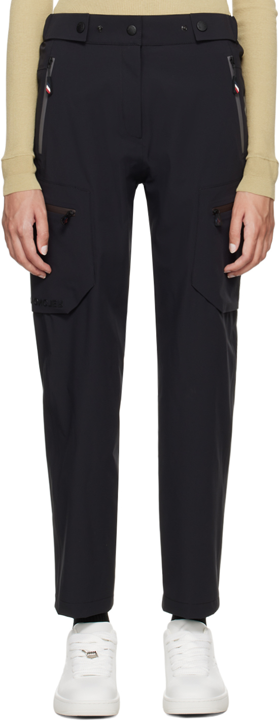 Shop Moncler Black Bonded Logo Trousers In 999 Black