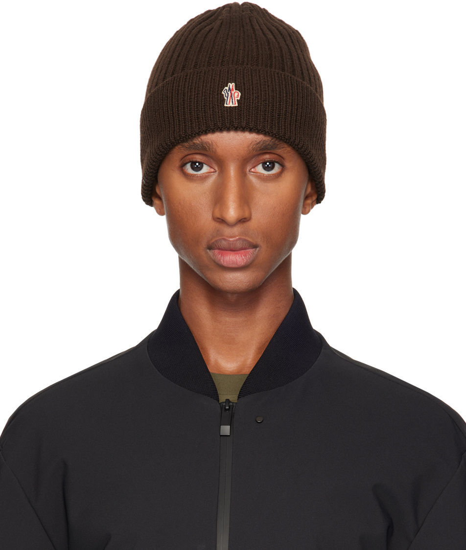 Moncler Grenoble: Brown Ribbed Knit Wool Beanie | SSENSE