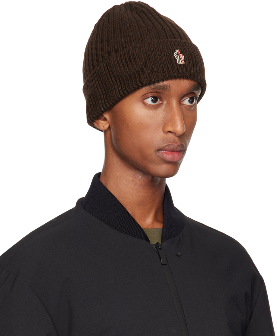 Moncler Ribbed Wool Beanie Hat In 260 - Brown