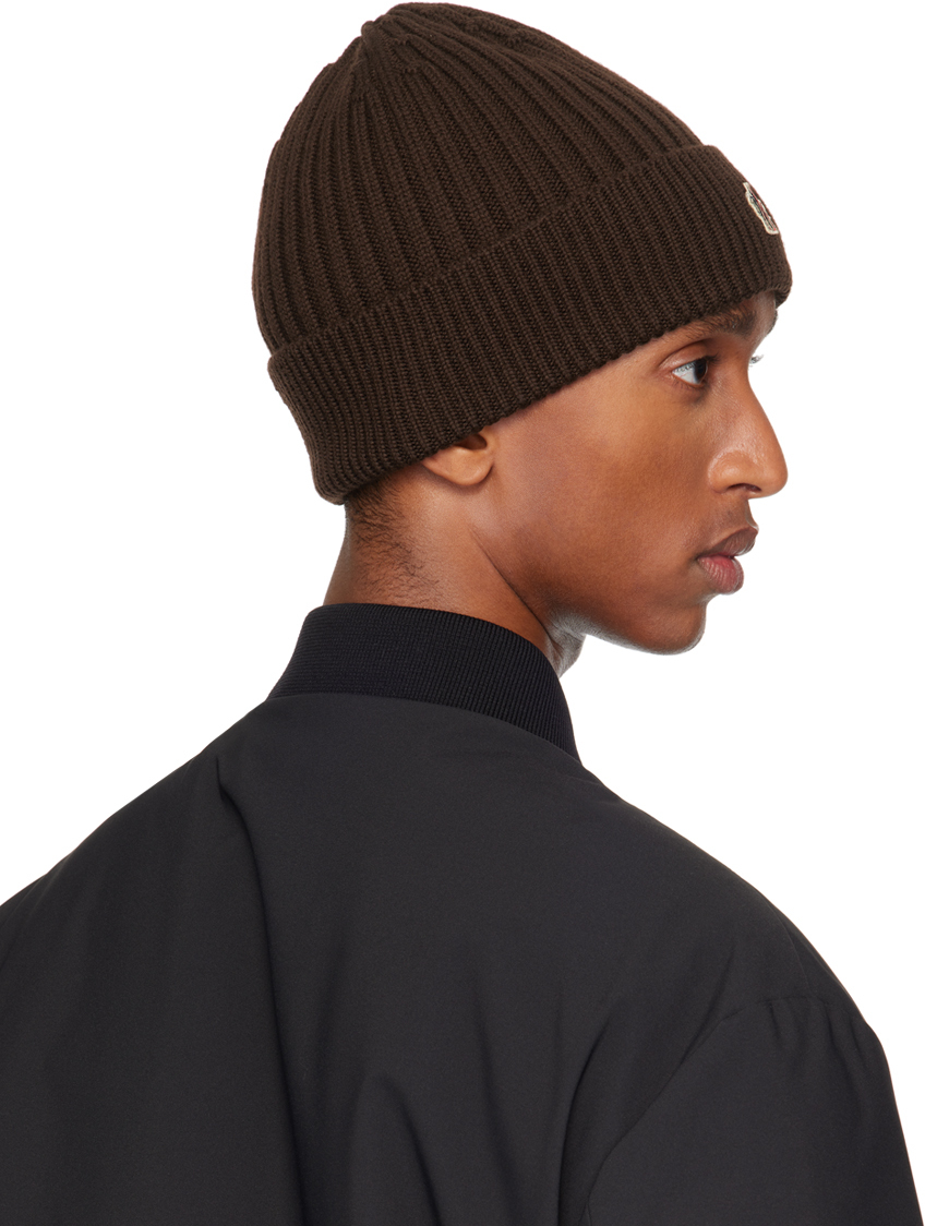 Moncler Ribbed Wool Beanie Hat In 260 - Brown