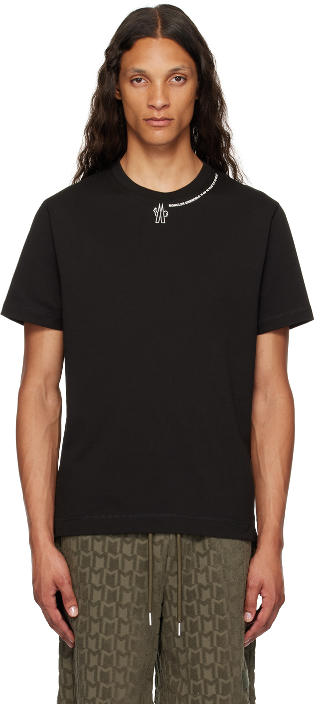 Shop Moncler Black Printed Logo T-shirt In 999 - Black