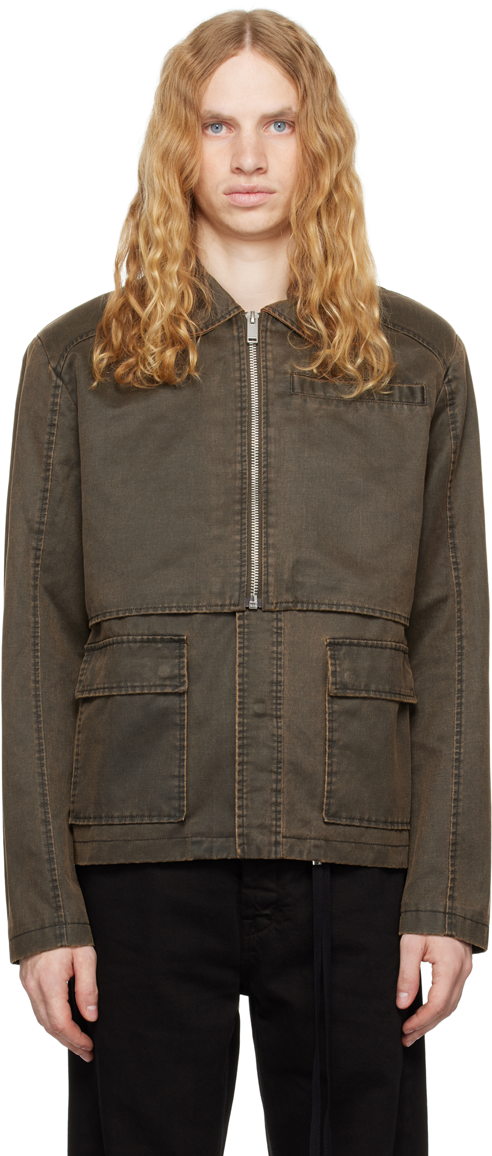 Shop Han Kjobenhavn Brown Washed Layered Boxy Chore Jacket In Dirty Tint