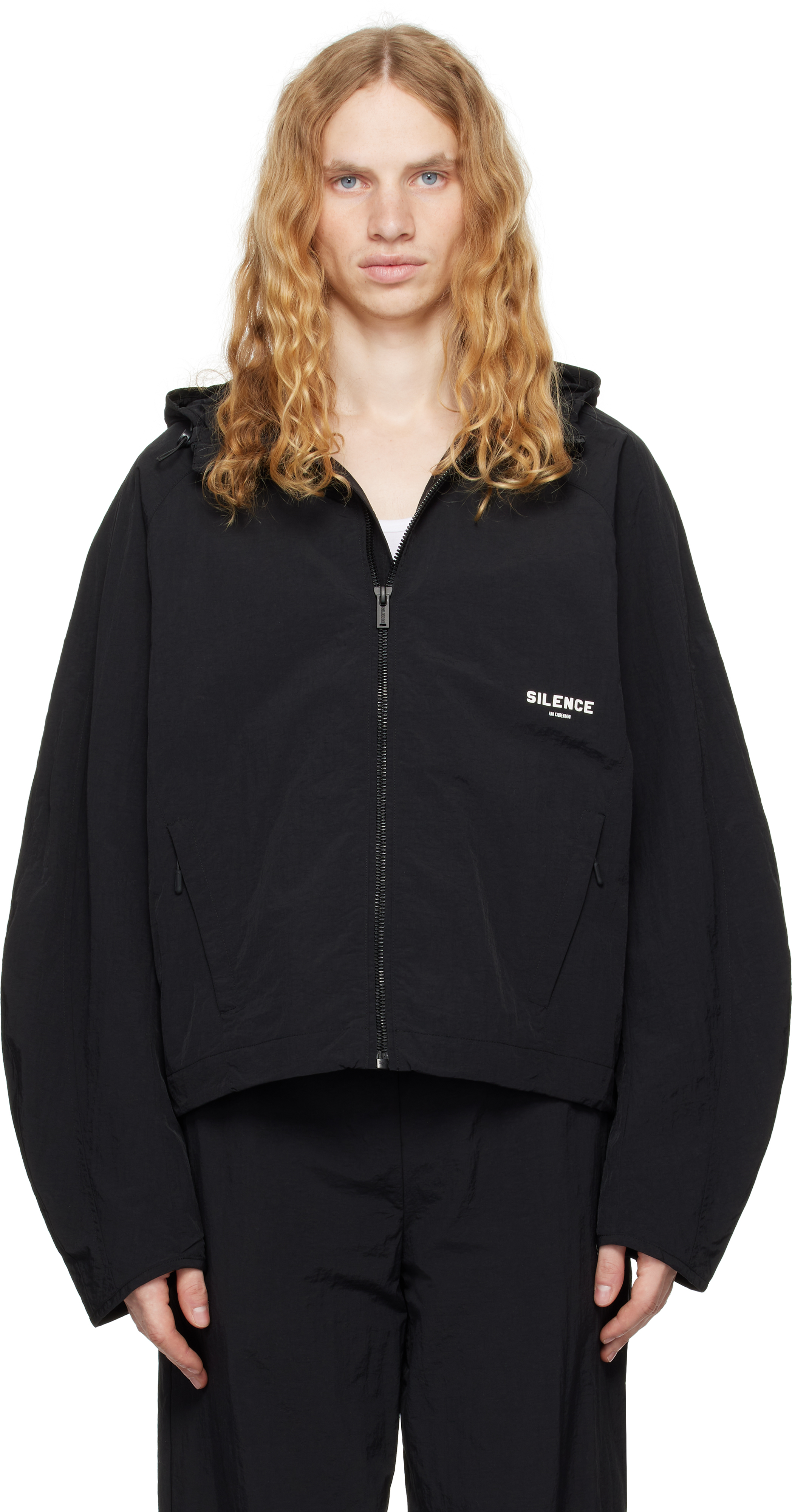 Shop Han Kjobenhavn Black Windbreaker Technical Jacket In Anthracite Black