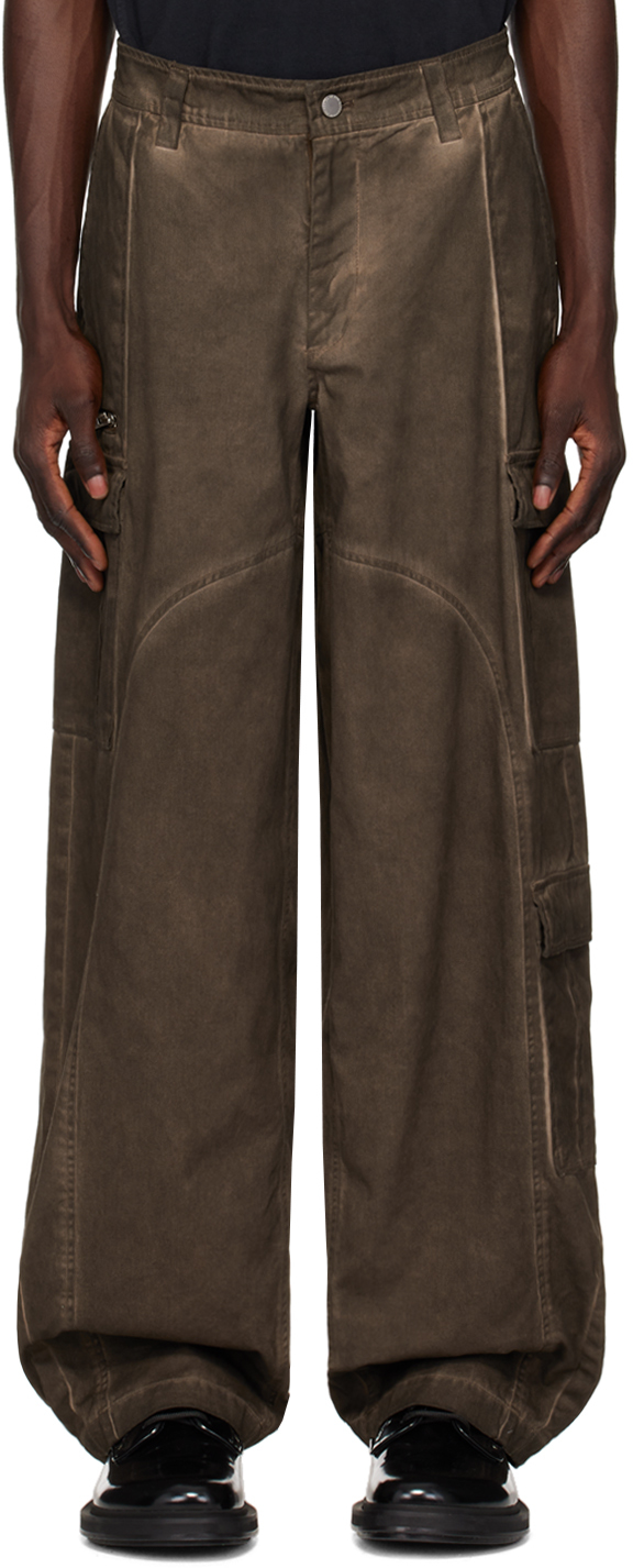 Shop Han Kjobenhavn Brown Washed Technical Denim Cargo Pants In Dirty Tint